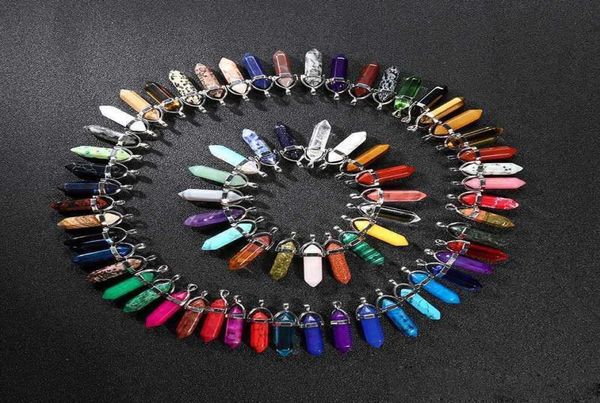 bulk natural stone pendant hexagonal prism bullet quartz point healing crystals chakra cross heart charm exquisite necklace jewelr7015779, Silver